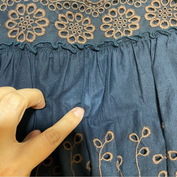 SEE BY CHLOE Floral Embroidered Pleated Navy Mini Skirt Size FR 38 / US 6 - Picture 3 of 11